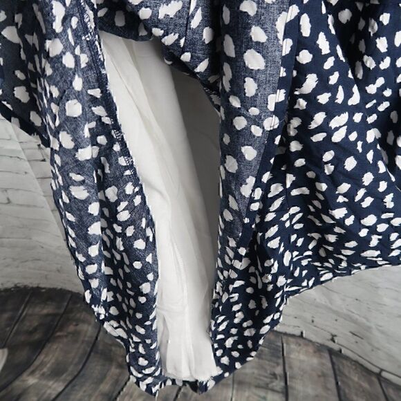 NAVY BLUE WITH WHITE DESIGN ROUND NECK RUFFLE CAP SLEEVE PRAIRE TUNIC TOP 2XL - Picture 7 of 8